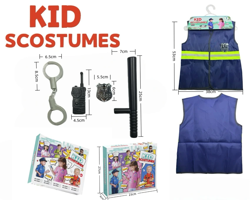 Cross-border anak-anak di rumah pakaian DIY peran bermain polisi rompi reflektif + set 4 potong (ketebalan) (kotak warna) biru tua