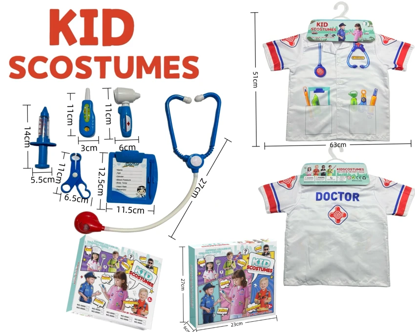 Kanak-kanak rentas sempadan melalui rumah DIY pakaian bermain peranan doktor + 6 set (tebal) (kotak warna) putih