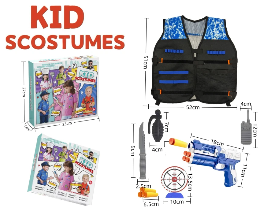 Kanak-kanak rentas sempadan rumah DIY pakaian permainan peranan menembak jaket + 8 set (tebal) (kotak warna) Biru