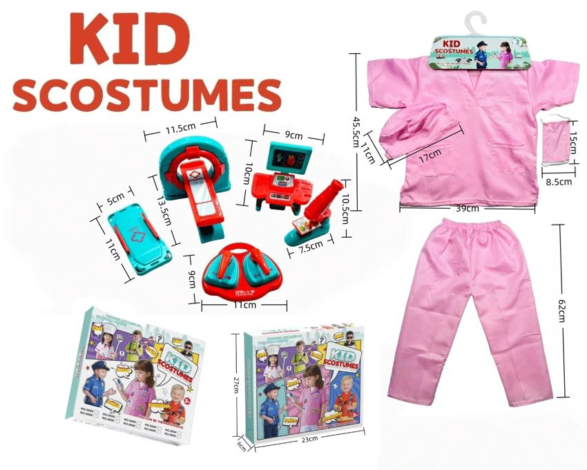 Anak-anak lintas batas pergi ke rumah DIY pakaian peran bermain dokter pakaian operasi + celana + topi + masker + set 5 potong (model tebal) (model kotak warna) bubuk
