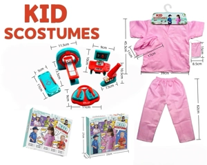 Kanak-kanak rentas sempadan melalui rumah DIY pakaian bermain peranan doktor pakaian pembedahan + seluar + topi + topeng + set 5 keping (ketal) (kotak warna) serbuk