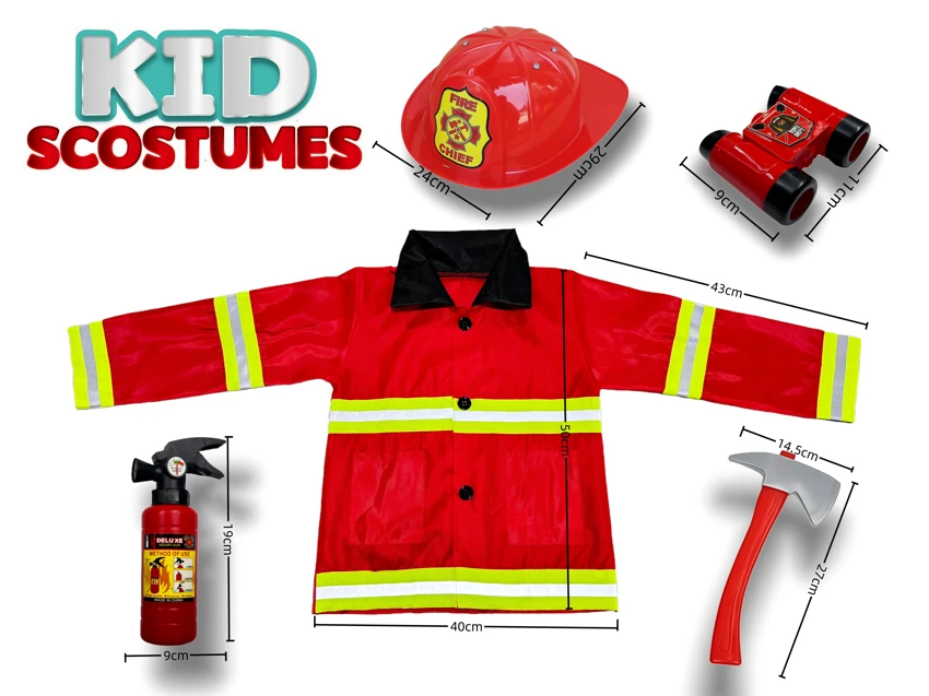 Cross-border Kids Pretend Play DIY Firefighter Costume, 4-Piece Set (Thickened)