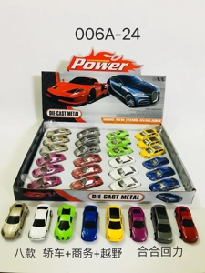 8 Styles of Alloy Pull-Back Cars (Sedan + Business + Off-Road) – 24-Piece Pack