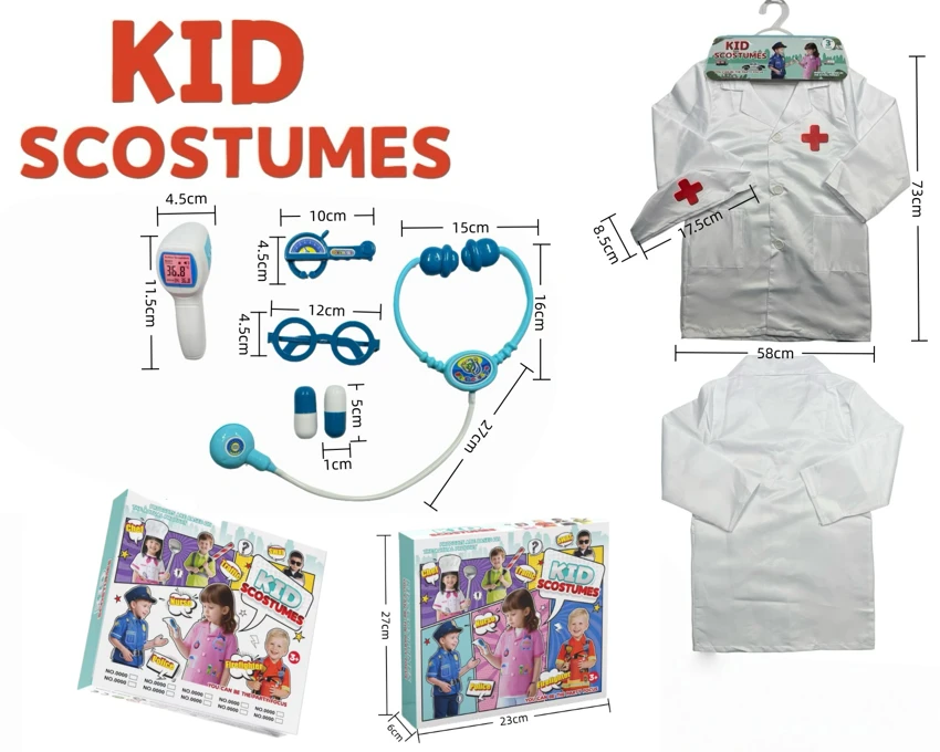 Cross-border Kids Pretend Play DIY Red Cross Doctor Costume, 6-Piece Set (Thickened, Color Box), White