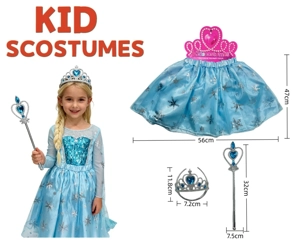 Kids Pretend Play Ice Princess Dress, 2-Piece Set (Thickened), Blue