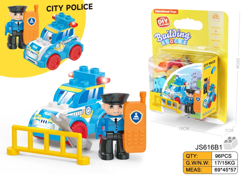 Mobil polisi kreatif DIY kompatibel dengan Lego Desktop blok bangunan partikel besar ilmu pengetahuan dan pendidikan teka-teki (13PCS)