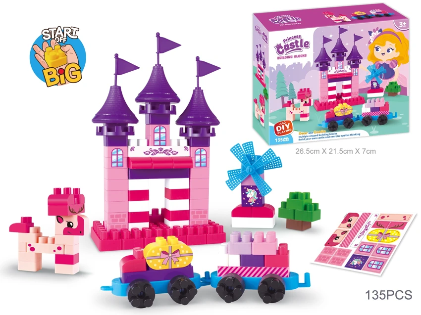 Putri kastil perakitan blok anak-anak meja lipat mainan teka-teki dengan GCC (124PCS)