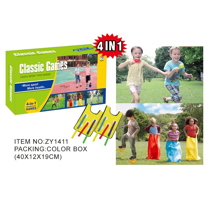 4 dalam 1 kumpulan permainan<br/>(4 jaket + 4 beg lompat + 4 sudu telur + 4 pasang kaki)