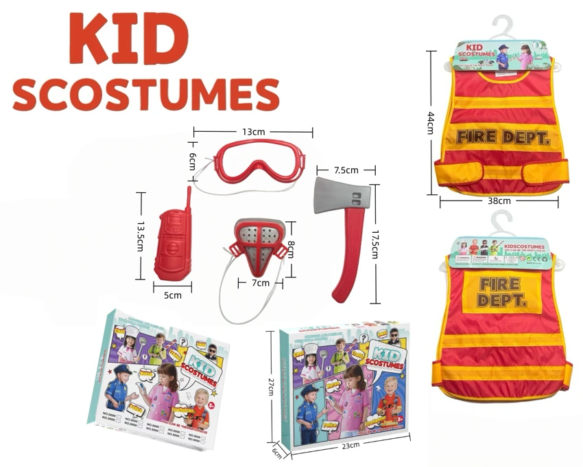 Anak-anak lintas batas di rumah DIY pakaian peran bermain Inggris rompi pemadam kebakaran + set 4 potong (model tebal) (model kotak warna)