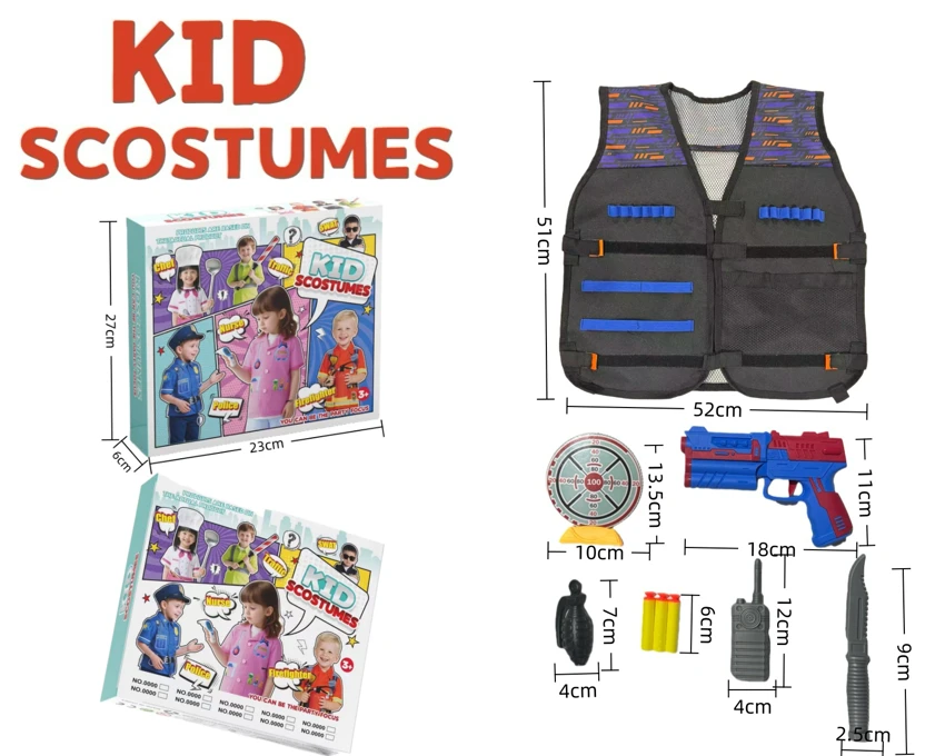 เสื้อผ้าเด็กข้ามพรมแดน DIY เสื้อกั๊กยิงคอสเพลย์ + ชุด 8 ชิ้น (หนา) (กล่องสี) สีส้มน้ําเงิน