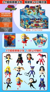 3 inci Superhero Gadis tunggal + 3 kad dalam beg timah 24 kotak paparan beg timah Kad dan 12 boneka rawak