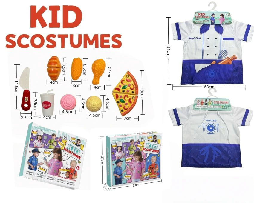 Cross-border Kids Pretend Play DIY Chef Costume, 9-Piece Set (Thickened, Color Box), Blue