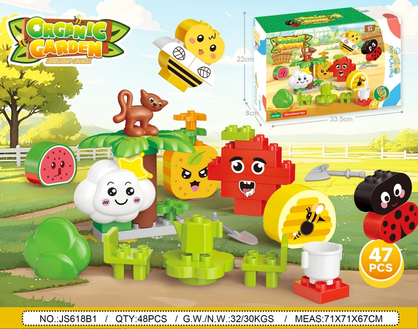 Ladang sayur-sayuran serasi dengan Lego granular blok perhimpunan sains dan pendidikan teka-teki untuk membongkar rumah mainan kartun 47PCS