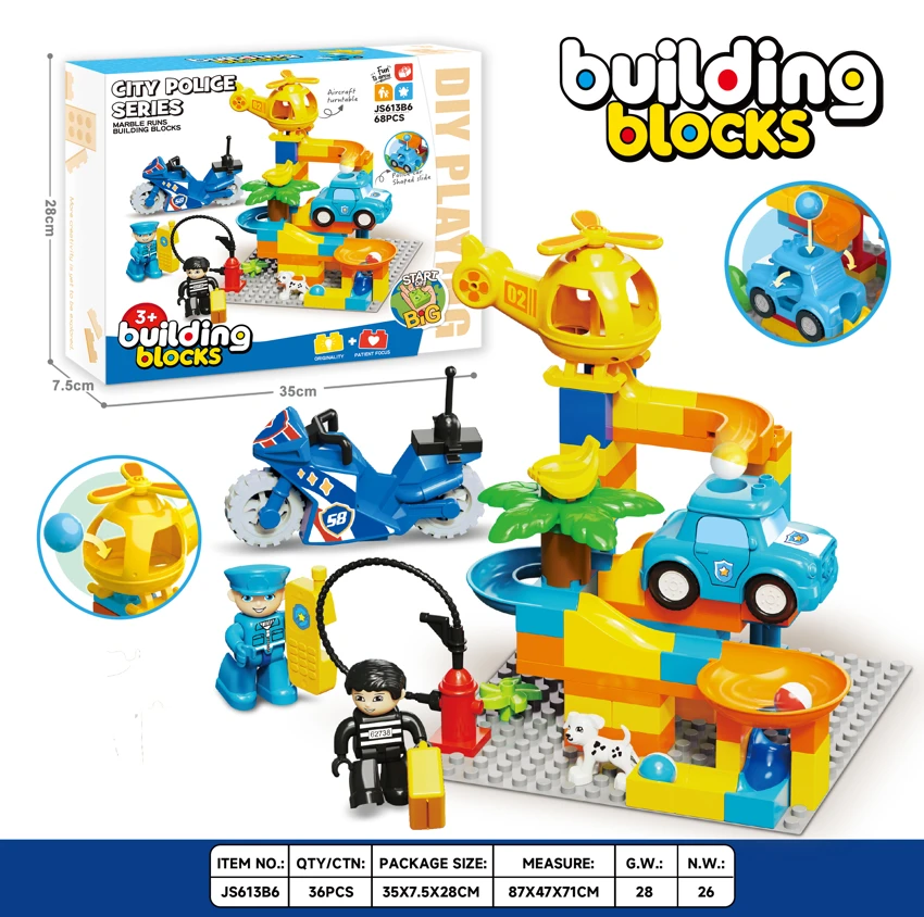 Kota penyelamatan mobil polisi pesawat polisi partikel besar blok geser kompatibel dengan Lego DIY patch-up adegan kecil teka-teki blok anak laki-laki mainan (68PCS)