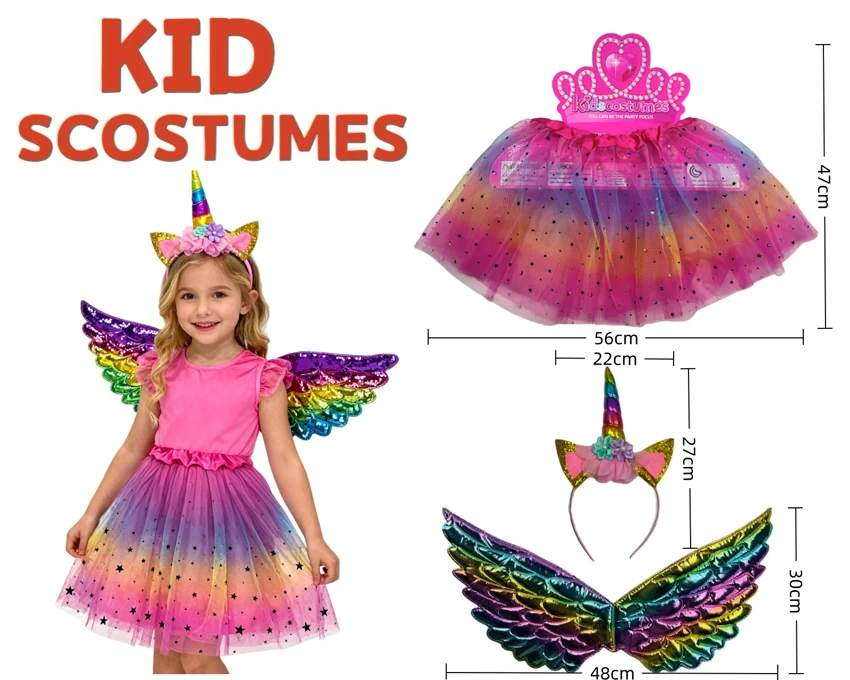 Anak-anak rumah Unicorn Puteri skirt Role Playing skirt pendek + 2 set (tebal) merah jambu kuning