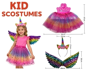 Kids Pretend Play Unicorn Princess Dress, 2-Piece Set (Thickened), Pink & Yellow