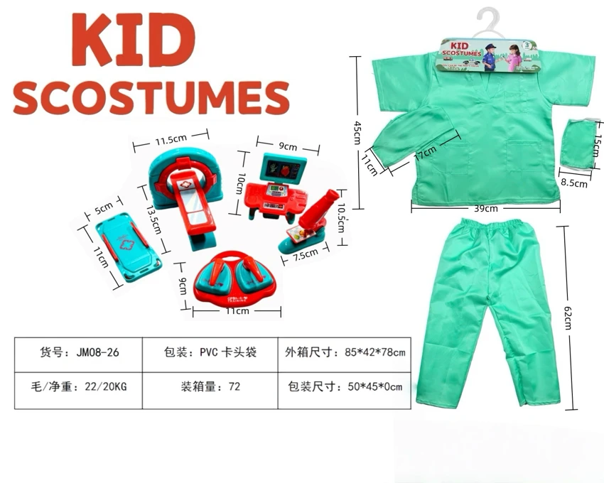 Anak-anak lintas batas pergi ke rumah DIY pakaian peran bermain dokter operasi pakaian + celana + topi + masker + set 5 potong (tebal) Hijau