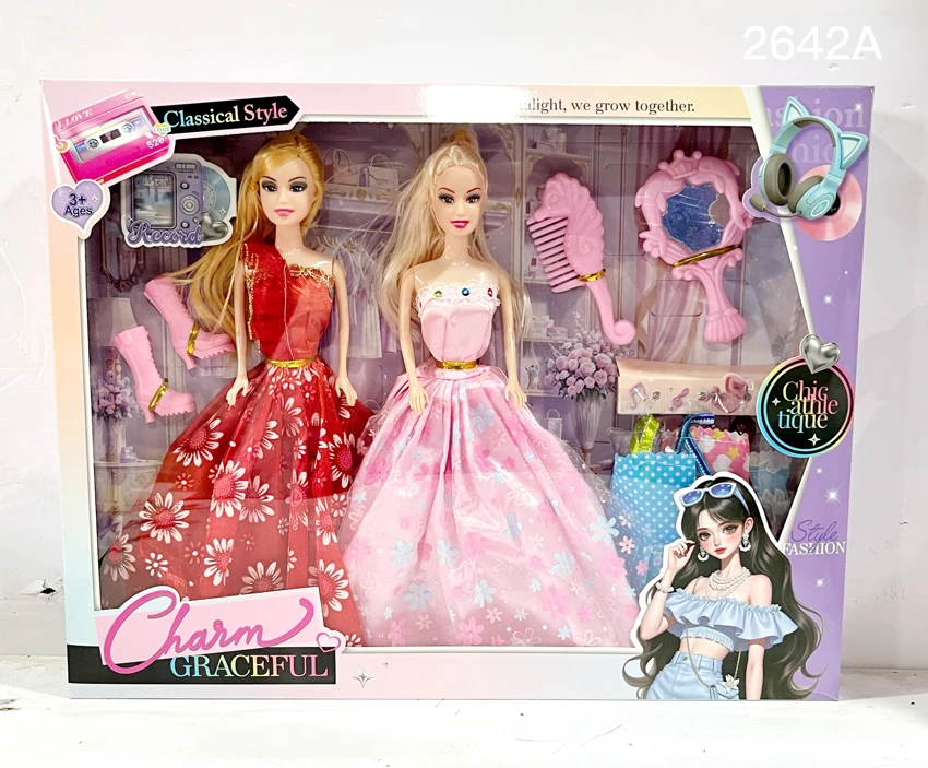 New stylish 11-inch solid body sister Barbie dolls, with accessories & assorted outfits, multiple colors