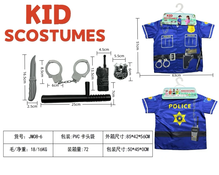 Kanak-kanak rentas sempadan rumah DIY pakaian peranan bermain polis + 5 set (tebal) biru