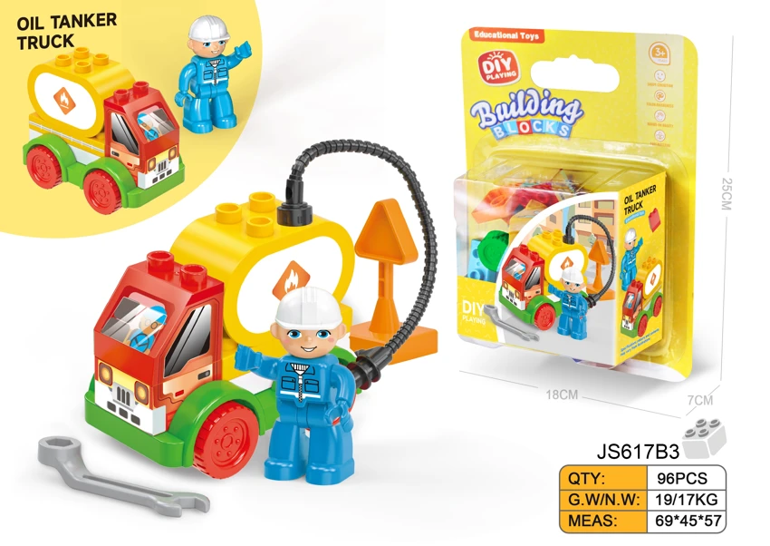 DIY kreatif kereta tangki minyak serasi dengan Lego desktop blok blok granular besar sains dan pengajaran teka-teki (12PCS)