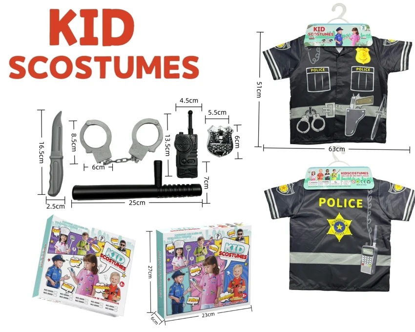 Cross-border anak-anak di rumah pakaian DIY peran bermain polisi + set 5 potong (tebal) (kotak warna) Hitam