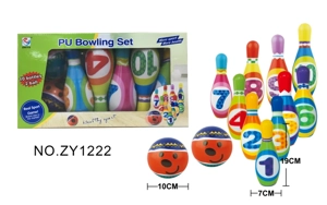 7.5-inch PU Bowling Set (10 Pins + 2 Balls), Color Box