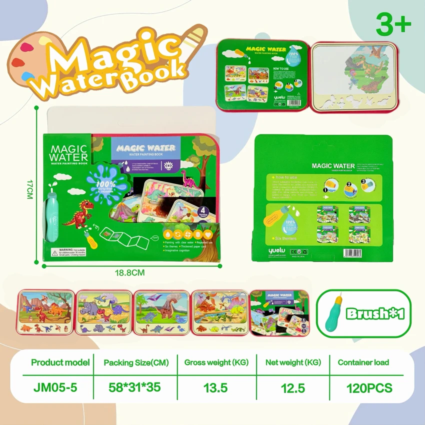Dinosaur EVA lukisan air buku lukisan air dilipat buku senyap (tebal)