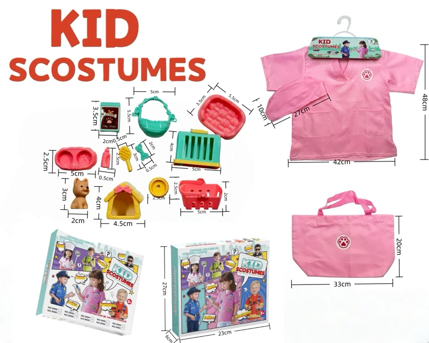 Cross-border Kids Pretend Play DIY Veterinarian Outfit with Hat & Handbag, 12-Piece Set (Thickened, Color Box)