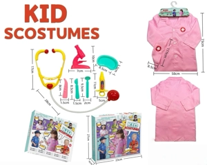 เด็กข้ามพรมแดนข้ามบ้าน DIY เสื้อผ้าคอสเพลย์ป้ายกลมชุดแพทย์ + ชุด 7 ชิ้น (หนา) (กล่องสี) ผง