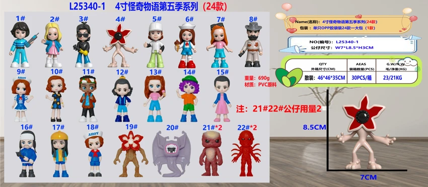 4 Inch single figure OPP bag packing 24 styles per big bag