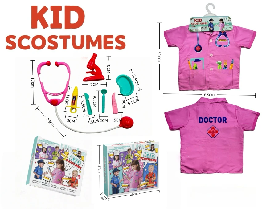 Cross-border Kids Pretend Play DIY Doctor Costume, 7-Piece Set (Thickened, Color Box), Pink