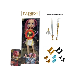 K-POP Rainbow Demon Hunting Series 1:1 with Colorful Lighting Music 12-inch 12-joint Solid Body Real Glass Eyes Surprise Demon Hunting Girl Group Doll with Earrings, a Demon Hunting Big Sword,&nbsp;and&nbsp;a Golden Mink Card