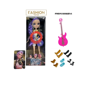 K-POP Rainbow Hunt seri 1 - to - 1 dengan cahaya berwarna-warni musik 12 inci 12 sendi padat kaca mata nyata kejutan boneka penyihir berburu dengan anting-anting dengan gitar dengan kartu emas mink