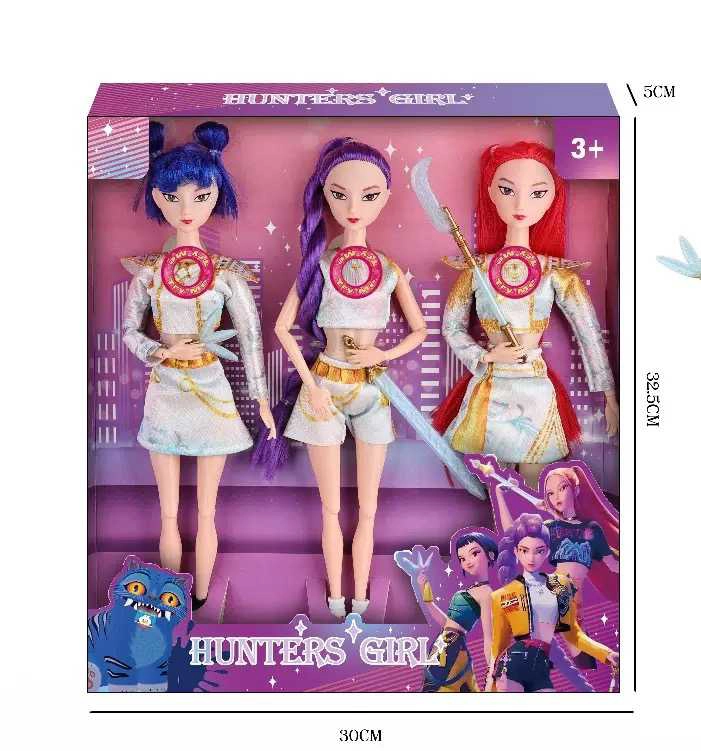 K-POP Demon Hunter Girl Group Animated Version 11.5-inch 12-Joint Solid Body with Colorful Lights Theme Song Lumi Zoe Mira Barbie with Weapons