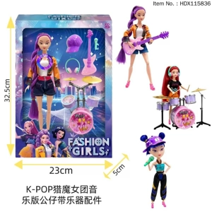 K-POP Demon Hunting Girl Group Real Version 11.5-inch 12-Joint Solid Body with Colorful Lights Theme Song Rumi with Blister Accessories