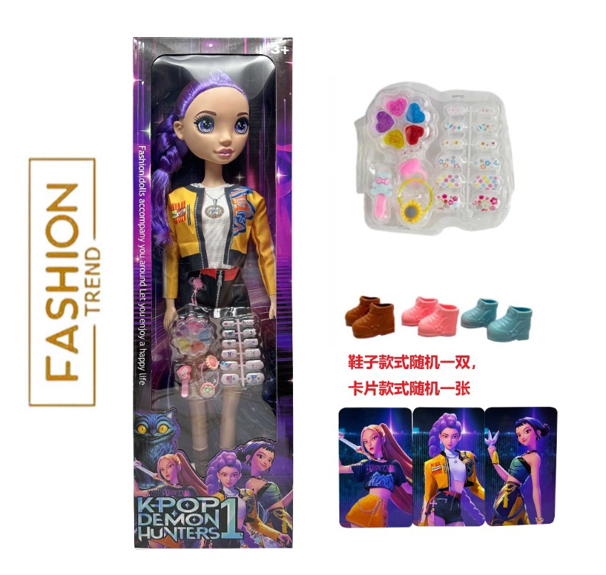 K-POP Rainbow Demon Hunting Girl Group Real Version 22-inch Blow Mold Body with Theme Song Music Barbie with 5-Piece Real Cosmetics Oil with Gold Mink Card One