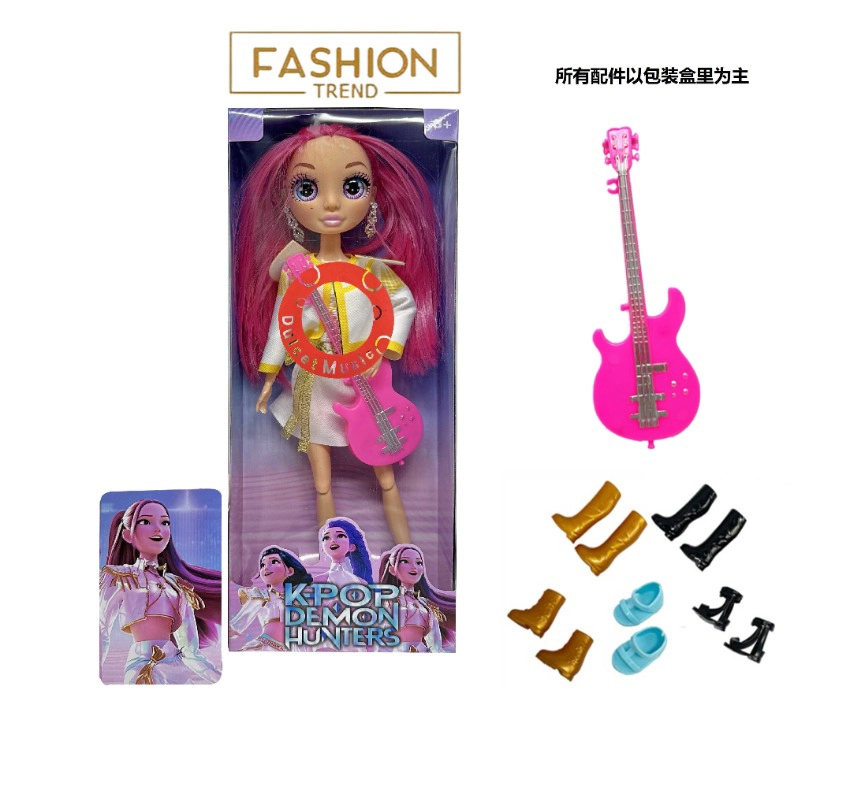K-POP Rainbow Hunt seri 1 - to - 1 dengan cahaya berwarna-warni musik 12 inci 12 sendi padat kaca mata nyata kejutan boneka penyihir berburu dengan anting-anting dengan gitar dengan kartu emas mink
