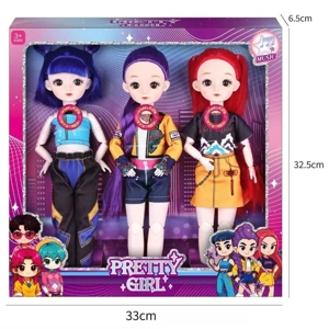 K-POP boneka setan berburu versi hidup 12 inci 12 sendi bola mata nyata tubuh Barbie dengan lampu warna-warni musik tiga orang campuran