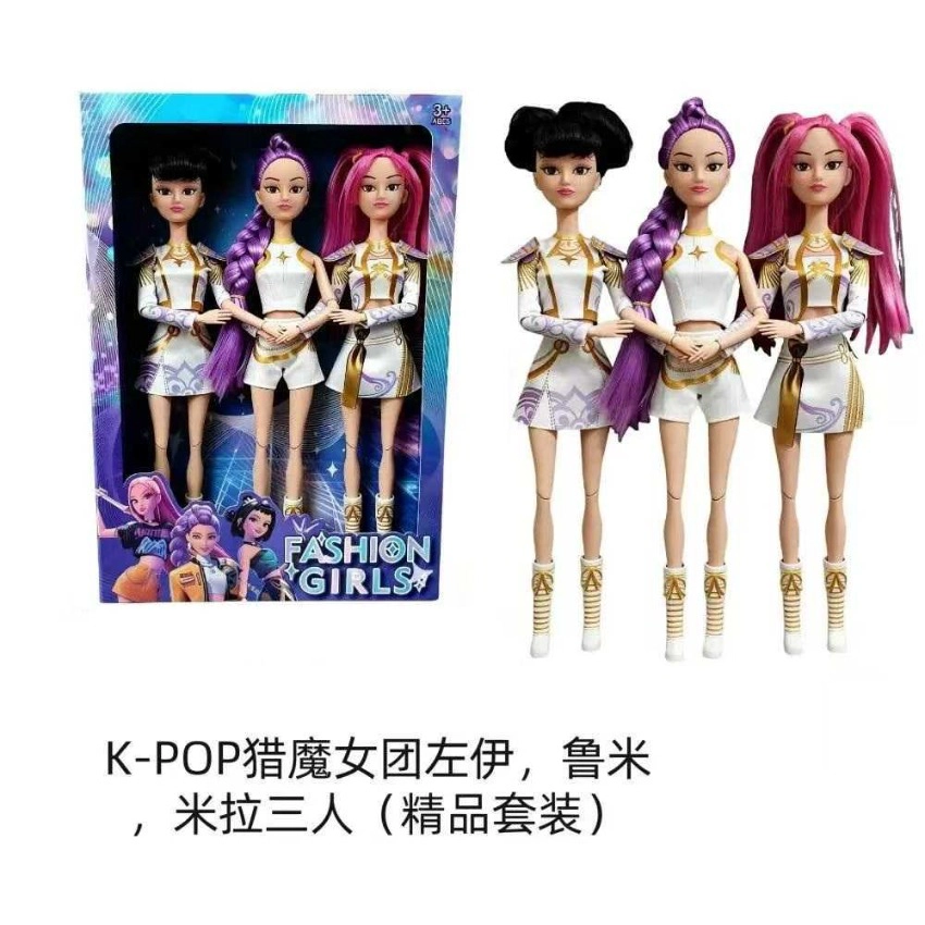 K-POP Demon Hunter Girl Group Live Action Version 11.5-inch 12-Joint Solid Body Rumi Performance Barbie 3-Pack Assorted, with Weapon
