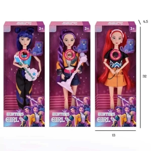 K-POP Demon Hunter Girl Group Real Version 11.5-inch 12-Joint Solid Body with Colorful Lights Theme Song Mi Zoe Mi Cosplay Punk Barbie with Stand Microphone Three-Piece Mix