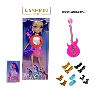 K-POP Rainbow Demon Hunter Series 1:1 - 12-inch 12-joint solid body with colorful lighting&nbsp;and&nbsp;music, real glass eyes, surprise demon hunter girl group doll with earrings, a guitar,&nbsp;and&nbsp;a golden mink card