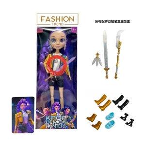 K-POP Rainbow Demon Hunt Series 1 - to - 1 dengan musik lampu berwarna-warni 12 inci 12 sendi tubuh kaca mata nyata kejutan boneka penyihir berburu dengan anting-anting dengan pedang setan berburu dengan kartu emas mink