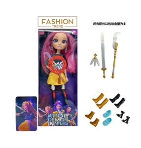 K-POP Rainbow Demon Hunting Series 1:1 with Colorful Lights&nbsp;and&nbsp;Music 12-inch 12-Joint Solid Body Real Glass Eyes Surprise Demon Hunting Girl Group Doll with Earrings&nbsp;and&nbsp;a Demon Hunting Big Knife with Gold Mink Card One