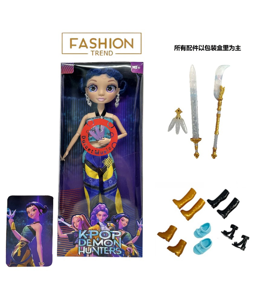 K-POP Rainbow Hunt 1 - 1 - 1 - 1   Dengan cahaya berwarna-warni, musik, 12 inci, 12 sendi, bola mata kaca asli, kejutan, boneka pemburu setan dengan anting-anting, satu pemburu setan, tiga silang dengan kartu emas mink.