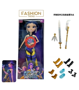K-POP Rainbow Hunt 1 - 1 - 1 - 1   Dengan cahaya berwarna-warni, musik, 12 inci, 12 sendi, bola mata kaca asli, kejutan, boneka pemburu setan dengan anting-anting, satu pemburu setan, tiga silang dengan kartu emas mink.