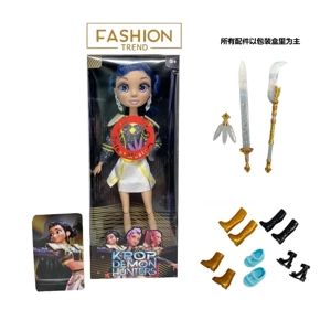 K-POP Rainbow Hunt 1 - 1 - 1 - 1   Dengan cahaya berwarna-warni, musik, 12 inci, 12 sendi, bola mata kaca asli, kejutan, boneka pemburu setan dengan anting-anting, satu pemburu setan, tiga silang dengan kartu emas mink.