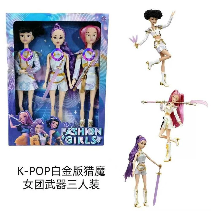 K-POP Perempuan Pemburu Sihir Versi Live 11.5 inci 12 sendi badan pepejal Romi Rumi bermain lagu Barbie 3 orang campuran, dengan senjata warna-warni lampu tema lagu