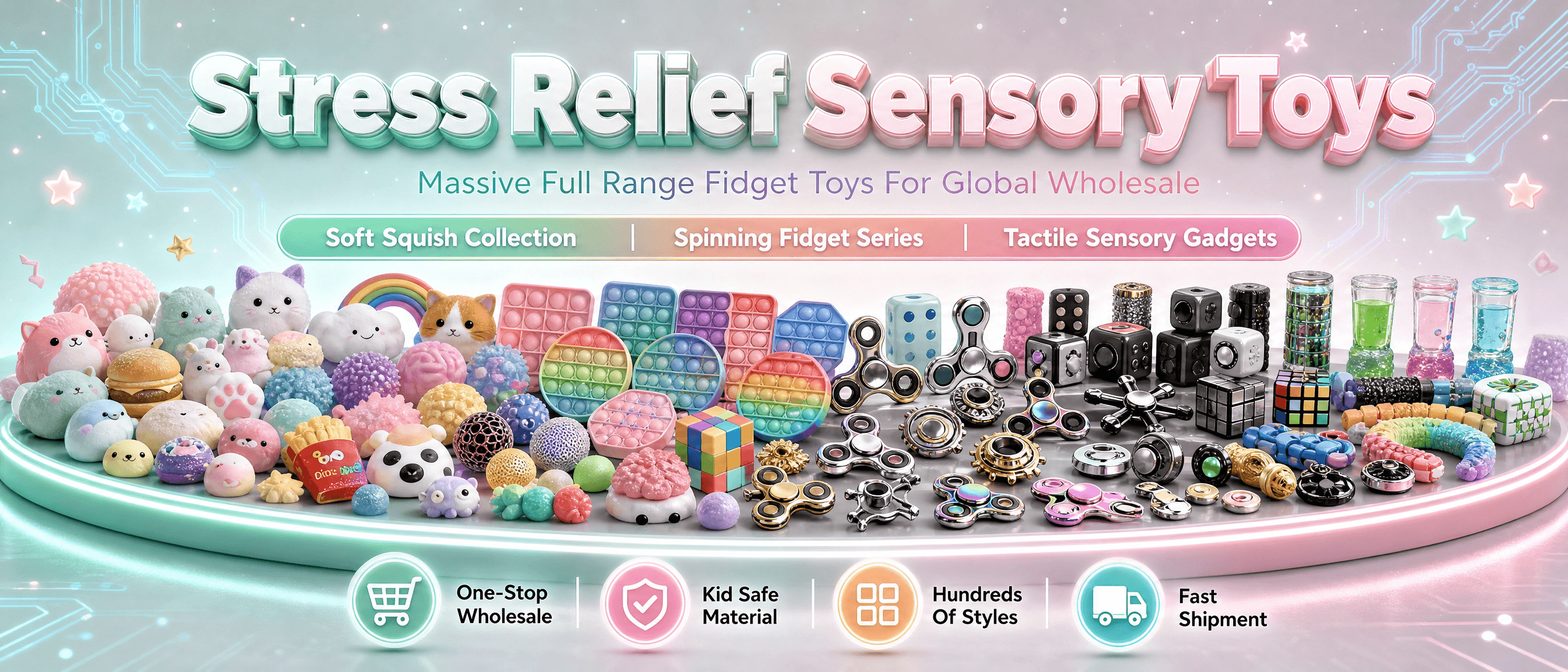 Stress Relife Sensory Toys Collection - Soft Squish Collection, Spinning Fidget Series & Tactile Sensory Gadgets