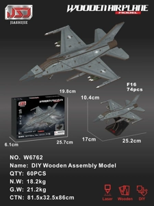 DIY Wooden Assembly Aircraft - F16 Fighter (Colored)