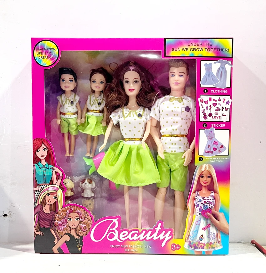 11.5 Inch Barbie 4 orang keluarga (wanita 11 sendi laki-laki boneka kecil 5 inci tubuh padat) dengan aksesori